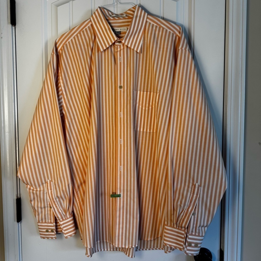 🥳Geoffrey Beene Orange and White Striped Dress Shirt